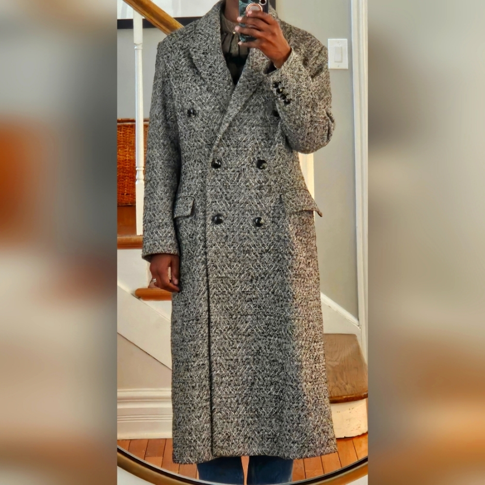 Mango Double-Breasted Tweed Coat